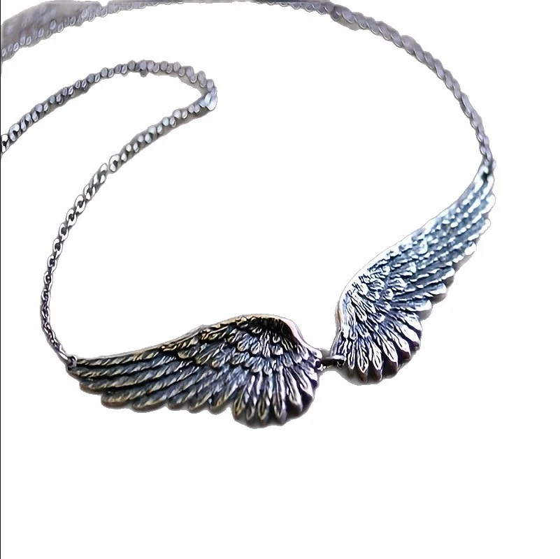Vintage Angel Wings Feather Choker Big Pendant Aesthetic Link Chains Statement Necklace Women Collar Wedding Tribal Gift