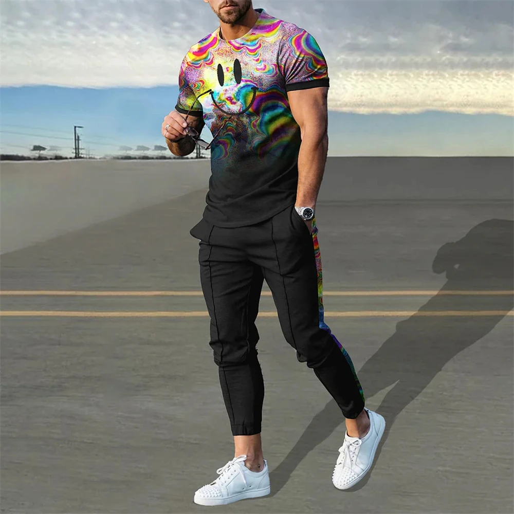 Men's Clothing Men Suit Tracksuit 2 Piece Sets Jogger Outfit 3D Printed Summer Trousers Short Sleeve Men T Shirt Long Pants 2