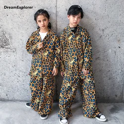 Girls Street Dance Leopard Shirt Boys Hip Hop Loose Print Pants Streetwear Clothes Sets Kids Jazz Outfits Teens Stage Costumes