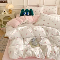 3-piece cartoon heart-shaped plant floral print set, a duvet cover and a pair of pillowcases (no padding), suitable for bedroom