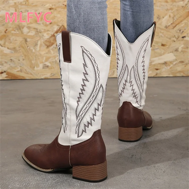 Women's Thick Sole Thick Heel Long Boots ladies Soft Sole Lightweight Comfortable Mid length Boots Retro Ethnic Style Boots