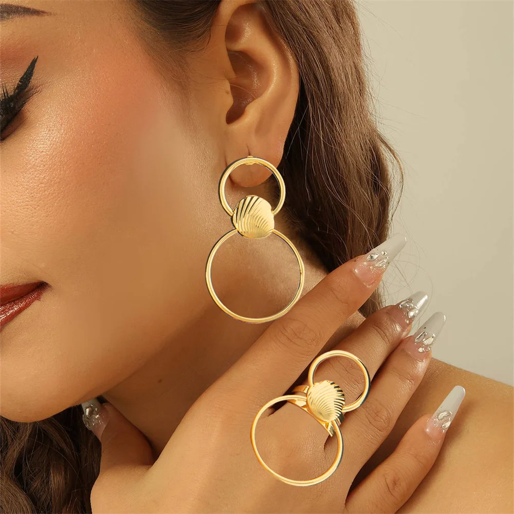 Orecchini di lusso con anello Set di gioielli per feste orecchini a Clip Color oro 18 carati e anello da dito 2 pezzi Set per matrimoni regali da sposa