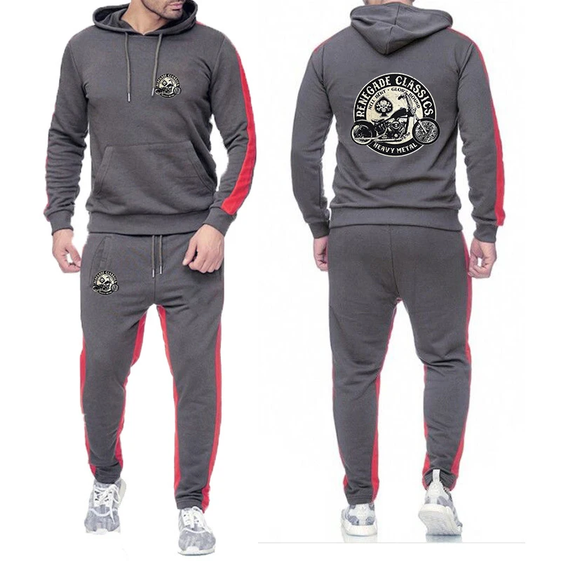 Glock perfect shooting new men's spring and autumn solid color suit fashion hooded trousers sports suit
