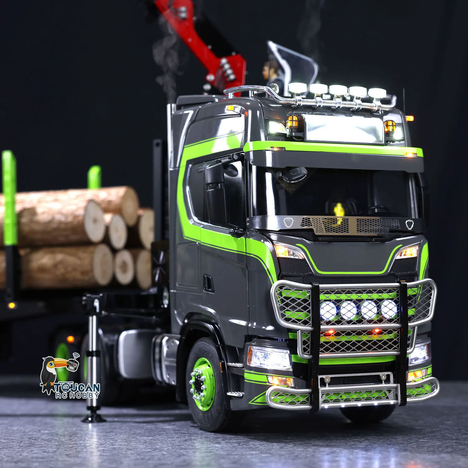 New Toucan DIY 6X6 Metal Chassis 1/14 770S RC Tractor Truck Hydraulic Crane Logging Trailer Painted Finished Car Machine Vehicle 2