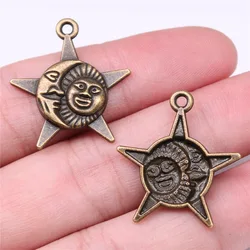 10pcs Antique Bronze & Silver Sun Charms Pendant (27x23mm - Bronze)