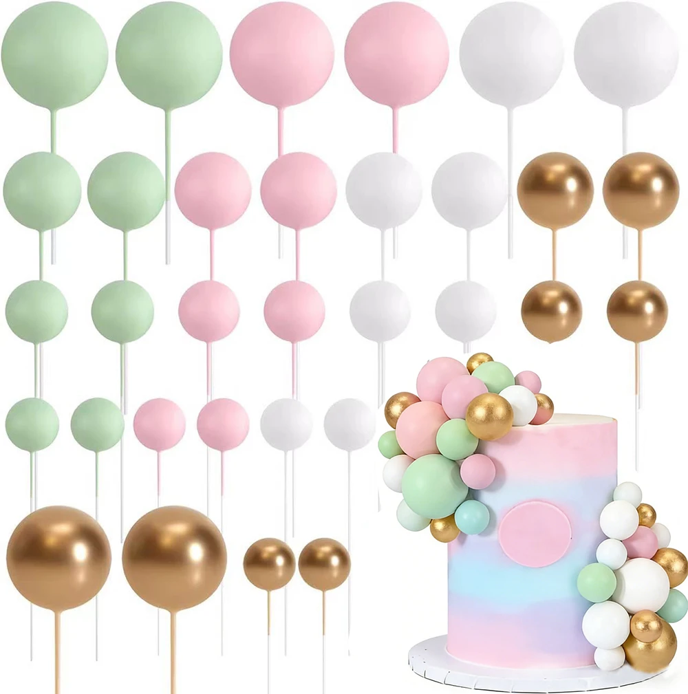 32 Stück Kugel-Kuchendekoration Bunte Perlenkugel-Kuchendeko für Geburtstag, Hochzeit, Babyparty Dessert Cupcake-Dekoration – Detail 10
