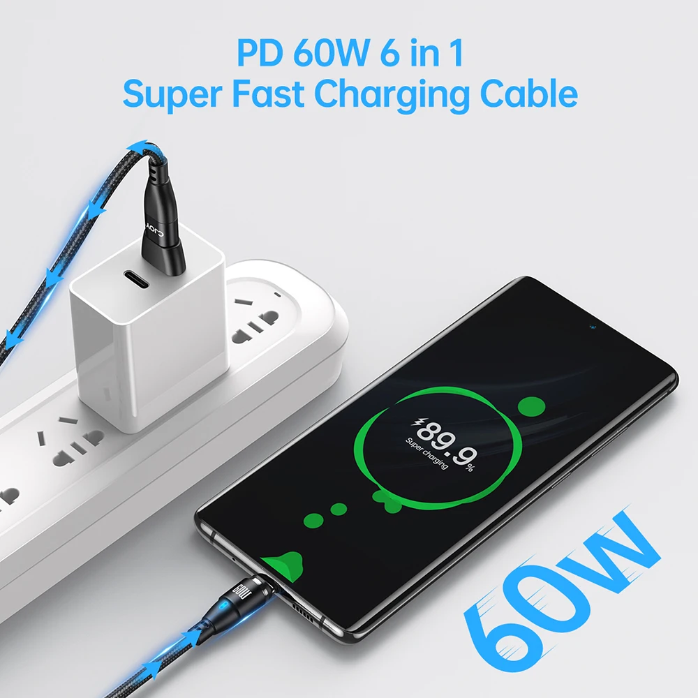 AUFU 60W Magnetic USB Cable Fast Charging USBC To Type C Micro Magnetic Data Cord For Macbook Samsung Xiaomi Magnet Charger Wire