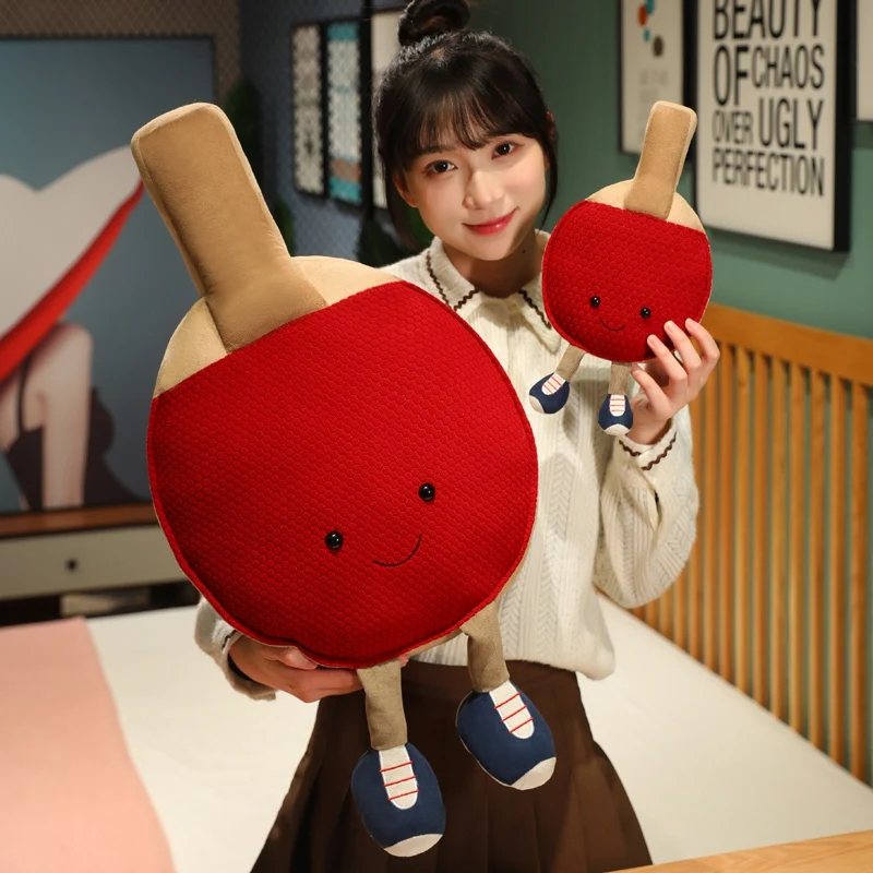 Kawaii Soft Red Table Tennis Bat with Legs Sport Plush Accessory Funny Home Office Decoration Gift 2
