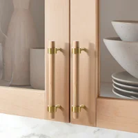 Nouvelles poignées de porte d'armoire en laiton massif et bois de noyer, accessoires de cuisine en bois de hêtre, boutons de tiroir de garde-robe, poignées de meubles 6