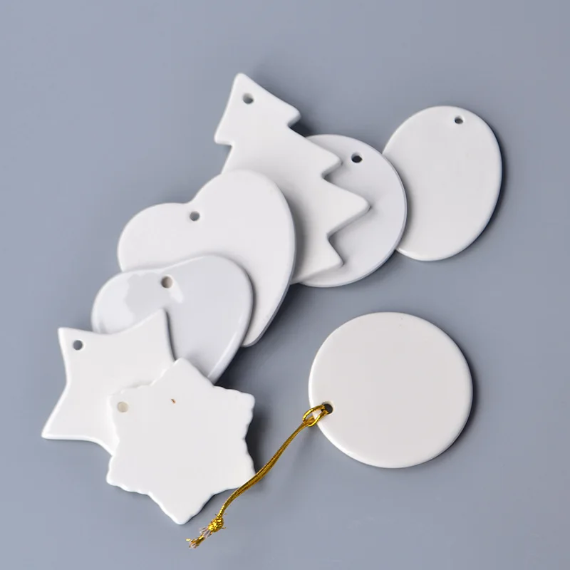 10PC Sublimation Blank Ceramic 3 inch Round Star Pendant Circle Christmas Ornaments Xmas Tree Decor Double Sided Printing