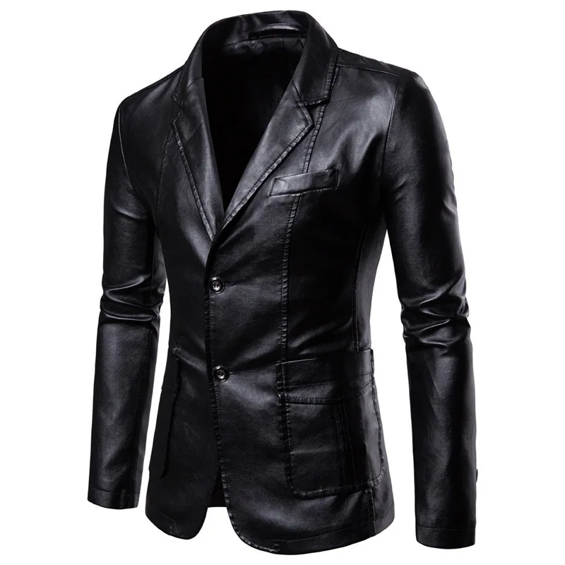 Men's Casual Pockets Pocket Long Sleeves Lapel PU Leather Jackets