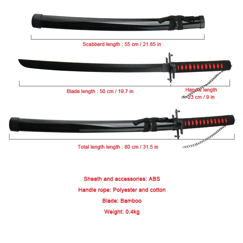 31.5＂/ 80cm Kurosaki Ichigo Katana Toy Sword Bamboo Blade  Zangetsu Toy Sword Character Cosplay Weapons Sword  Hyourinmaru 5