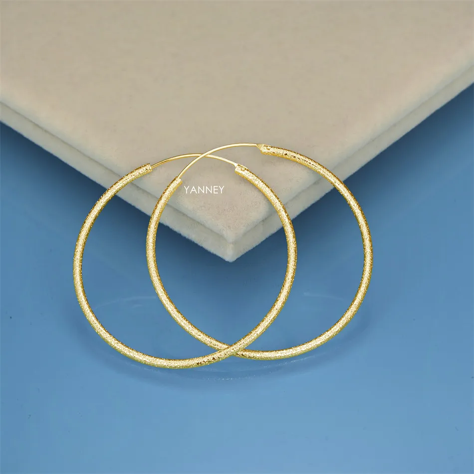 Hoop Earrings for Women 925 Sterling Silver 18K Gold 50MM Frosted Jewelry