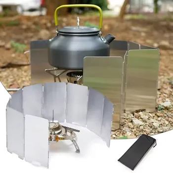 9 Plates Foldable Gas Stove Windshield Outdoor Camping Cooking Burner Windproof Screen Aluminium Alloy Outdoor Stove Wind Shield