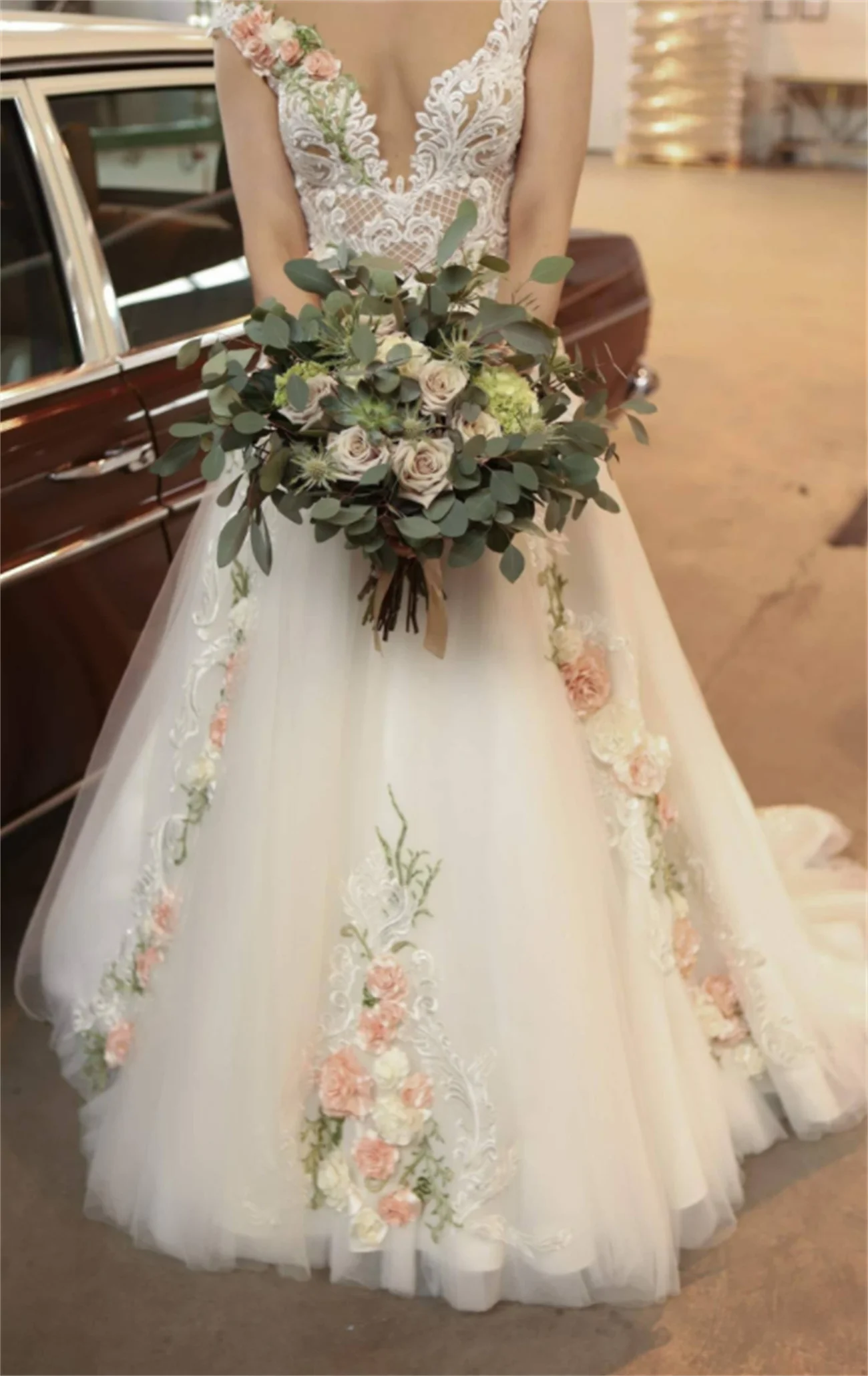 Bohemian Colorful Floral Print Lace A-Line Wedding Dresses Sleeveless  Country Boho Bridal Gown