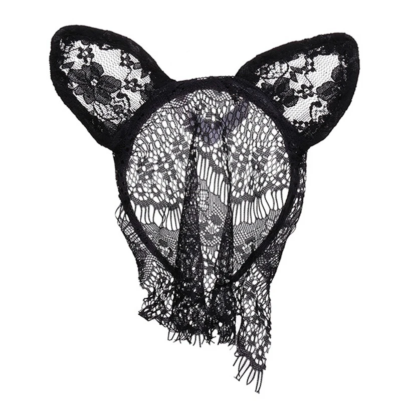 Coiffe à Oreilles De Lapin En Dentelle Noire - 2 Pièces - Pour Cosplay, Fêtes, Mascarade - Taille Unique - 9