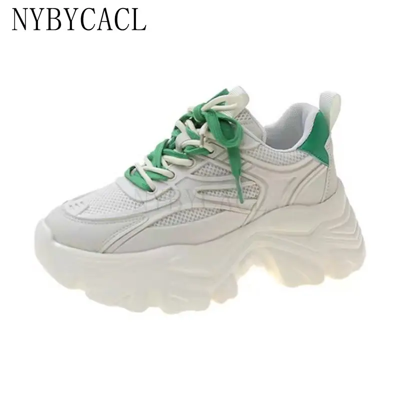 Summer Hot Sale Chunky Heel Internal Increase Sneaker Flats For Women Lace Up Comfortable Shoes Woman Fashion Popular Brand New