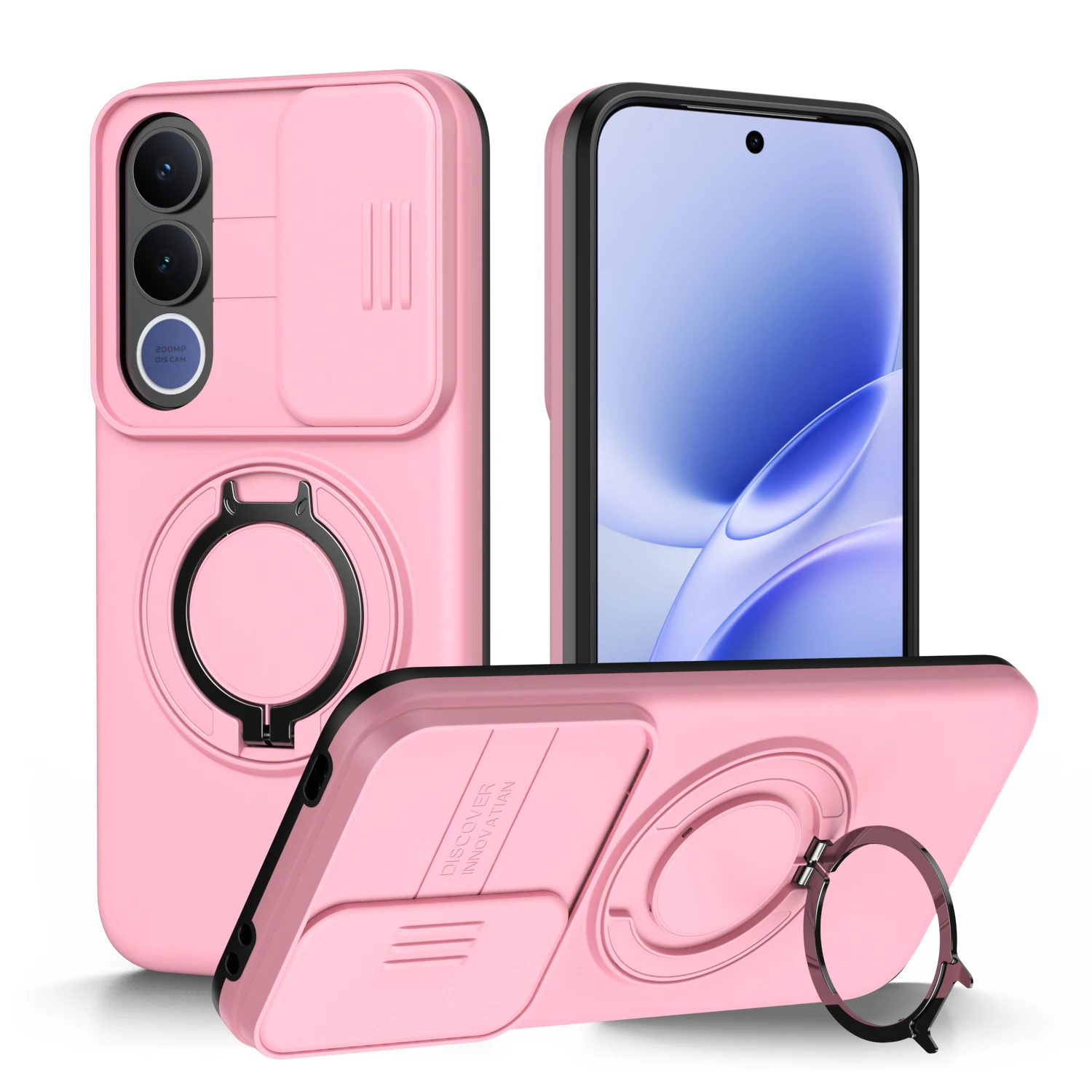 Enhanced Shockproof Magnetic Ring Stand Holder Phone Case with Camera Flip Protection