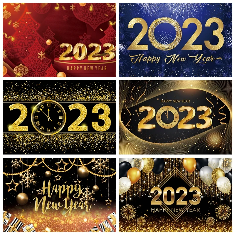 

Happy New Year 2023 Party Backdrop Baby Portrait Glitter Firework Clock Decor Photographic Background Photography Photo Studio