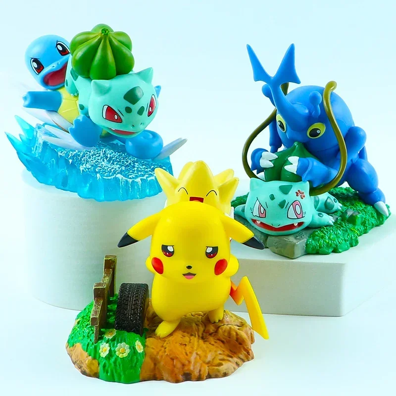 

1pcs Pokemon Action Figures Squirtle Bulbasaur Funny Toys Pikachu Model Car Cake Ornament Kids Christmas Gifts