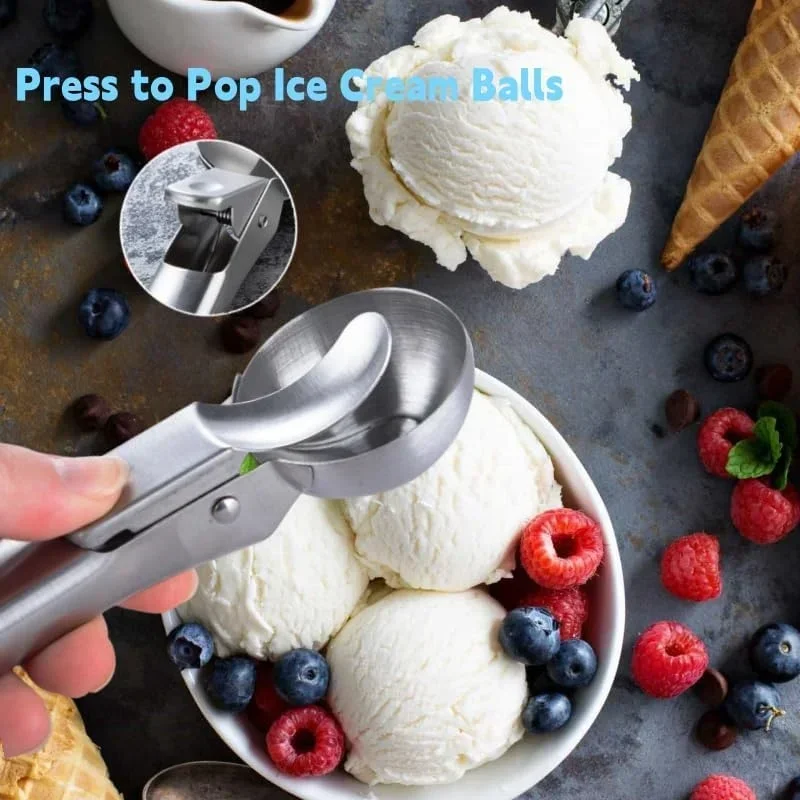 Multifunctional Ice Cream Scoops Stainless Steel Dual-Purpose Scoop Fruit Watermelon Spoon Ball Scoop Household Ice Cream Tools