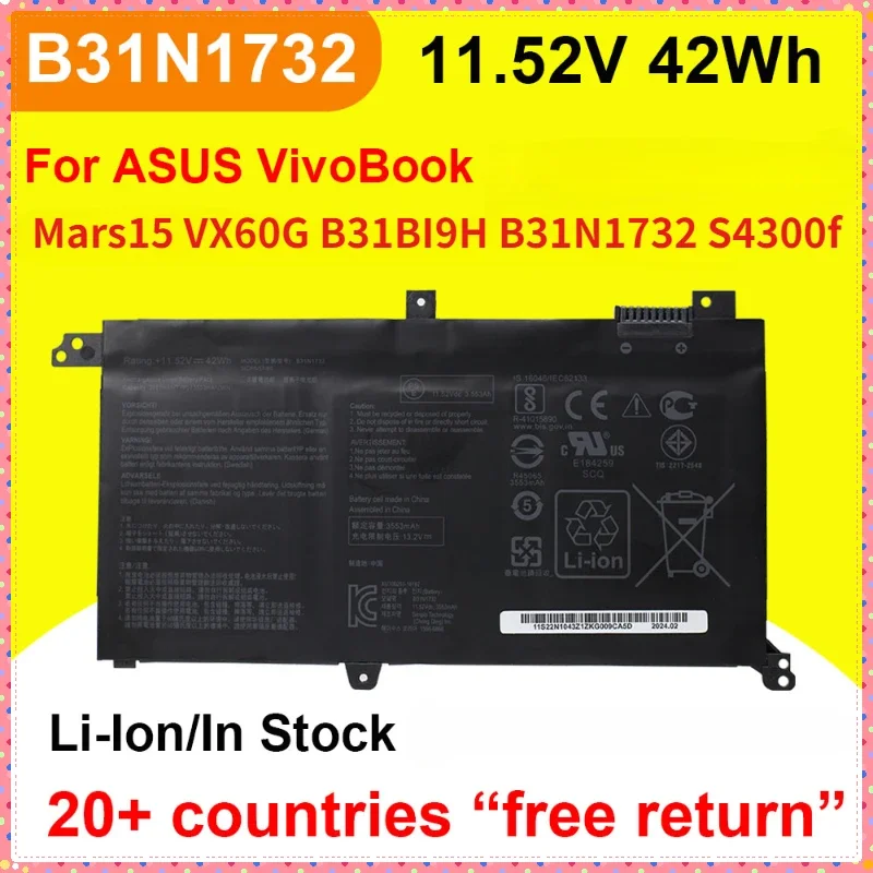 B31N1732 Battery For ASUSMars15 VX60G B31BI9H VivoBook S4300f Laptop Batteries 42Wh 11.52V 3553MAH Laptop Parts & Accessories