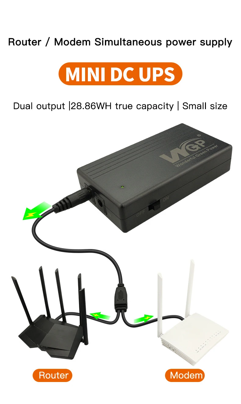 Description Picture 3 of itemWGP 7800mAh Mini UPS DC Uninterruptible Power Supply built-in Battery Backup12v 2A Router wifi Modem Home 220V 24W with Charging