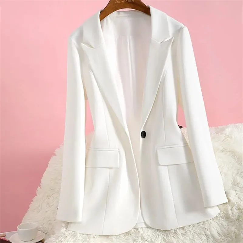 

Fashion White Black Thin Suit Coat Female Blazer Top 2024 New Elegant Spring Autumn Women's Suit Jacket Business Office Clothing