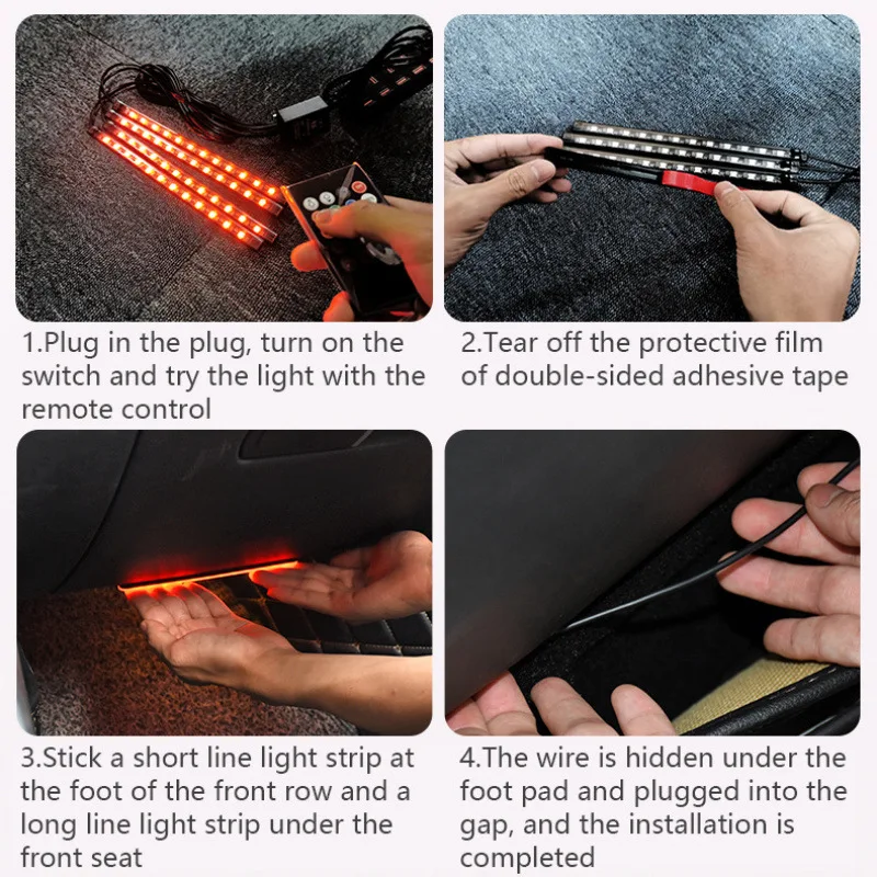 Color-Changing LED Car Interior Ambient Light Kit with Remote and App Control