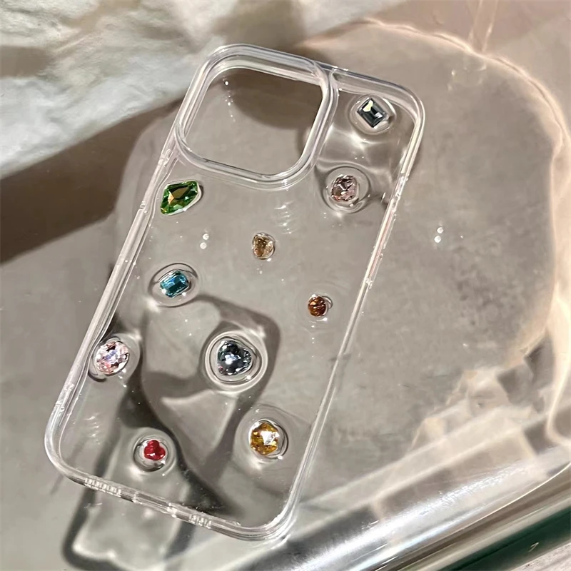 iPhone Case Phone Case Luxury Glossy Diamond Clear Epoxy Case For iPhone 15 14 13 12 11 Pro Max X XS XR 7 8 Plus SE 3 Glitter Rhinestone Silicone Cover