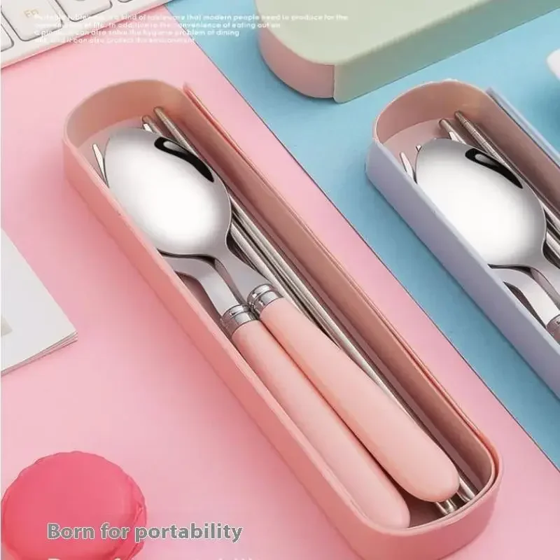 Vaisselle Portable en acier inoxydable pour étudiants, boîte à déjeuner de voyage en plein air, cuillère fourchette baguettes ensemble avec mallette de rangement cadeau pour adulte
