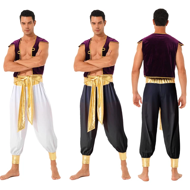 Men's Aladdin Desert Prince Fancy Dress Party Outfit Genie Vest Costume  Purple