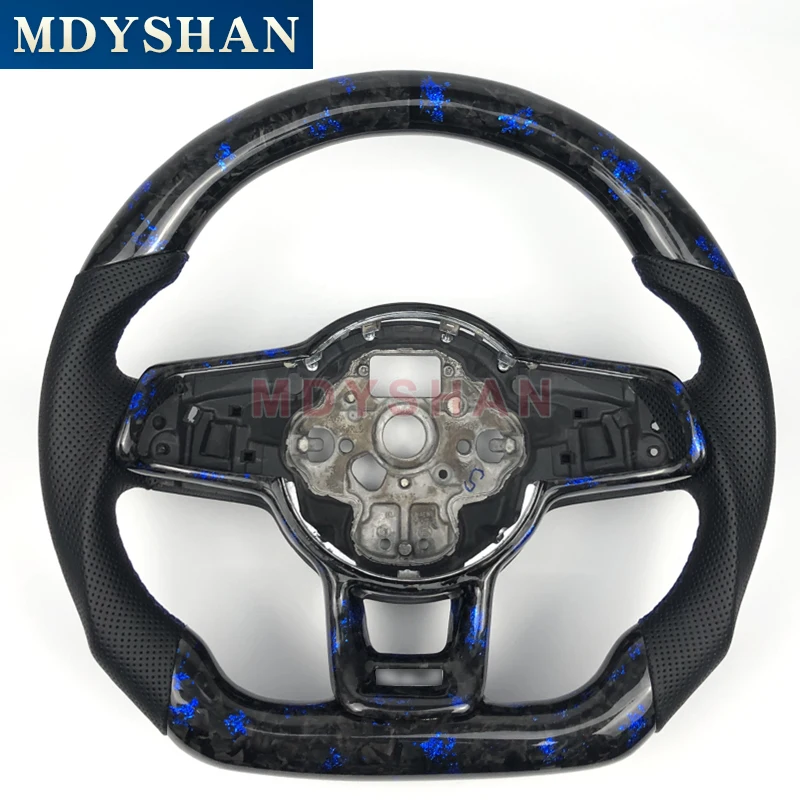 Real Forged Carbon Fiber Steering Wheel Blue Flake for Volkswagen VW Passat MK6 MK7 Golf6 Golf7 GTI R Scirocco Custom Style