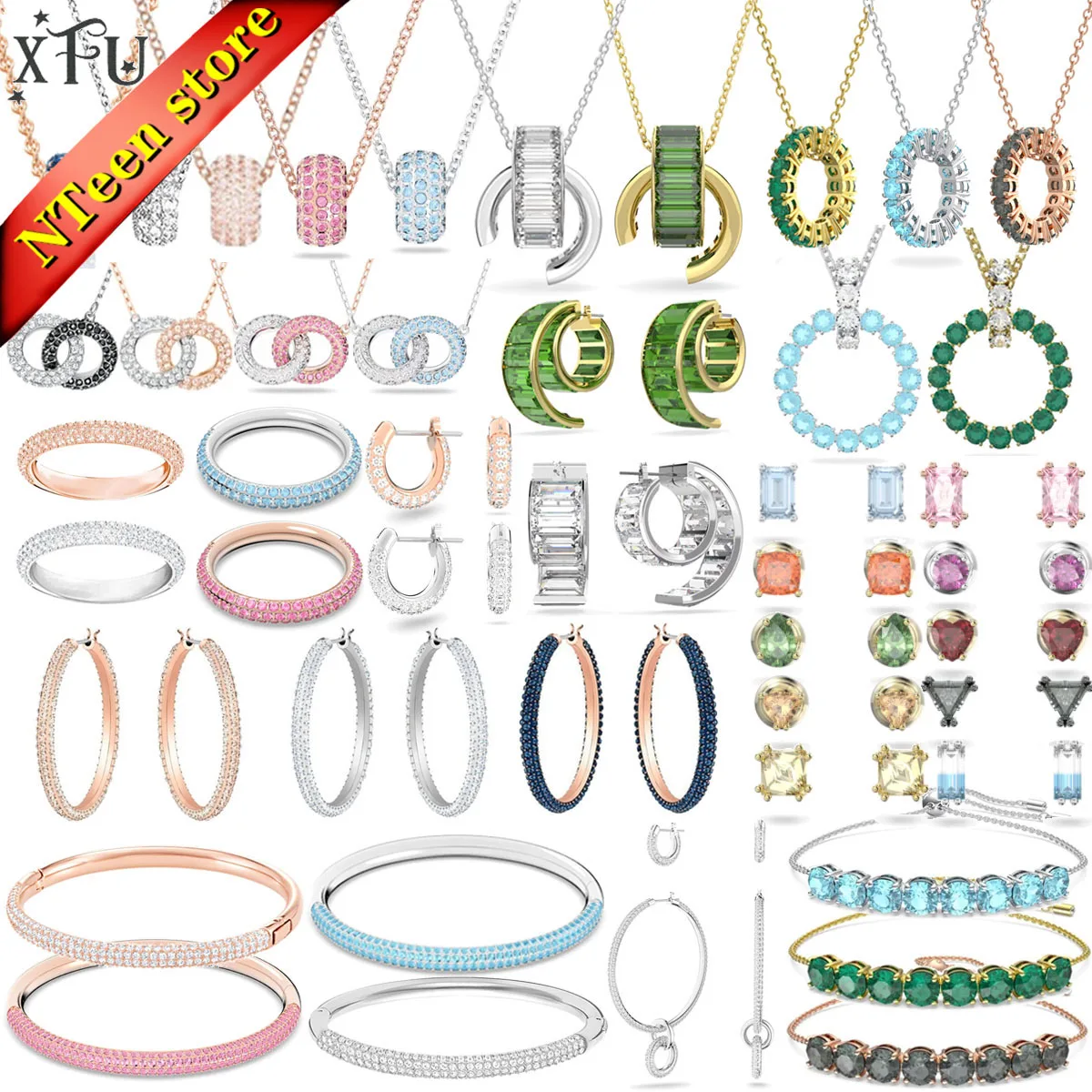 

XFU Stone Necklace Fashion Jewelry Set Charm Crystal Geometry Unique Women's Earrings Ring Bracelet Party Gift Band Logo