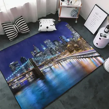 New York City Area Rug Modern City Landscape Doormat Colorful Buildings Urban Architecture Carpet Soft Floor Mat Home Room Decor