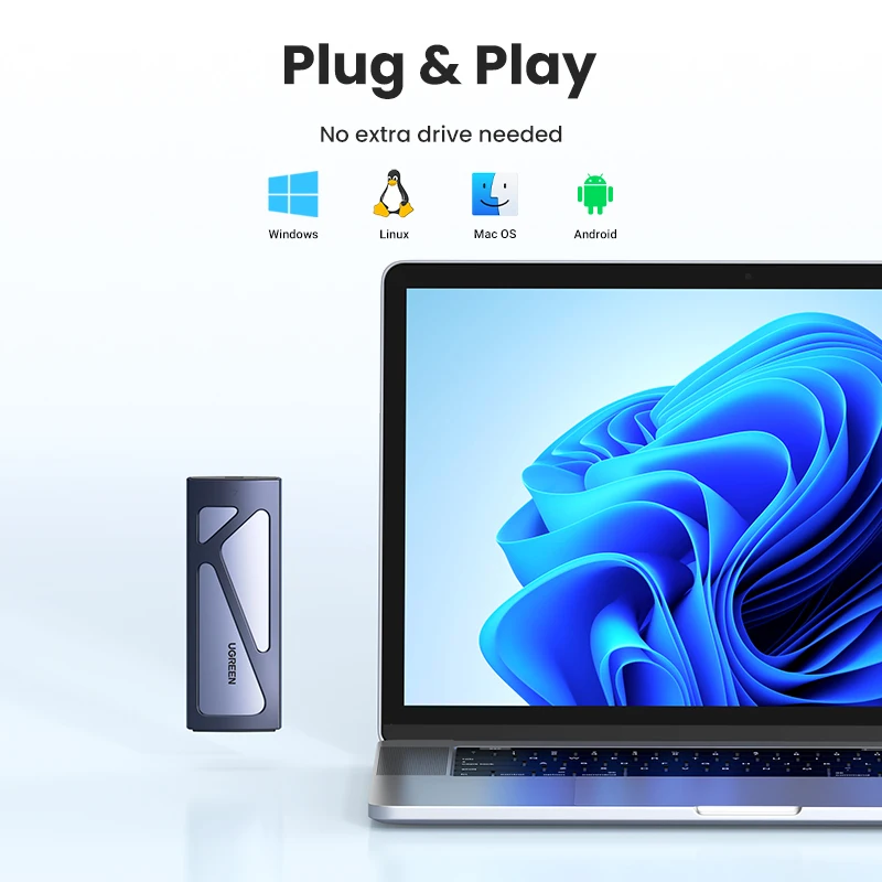 Ugreen M.2 Nvme Ssd Gabinete Adaptador 10gbps Usb c 3.2 Gen2 Ferramenta-livre Externo Gabinete Nvme Leitor Suporta m e b & m Chaves - Imagem 5