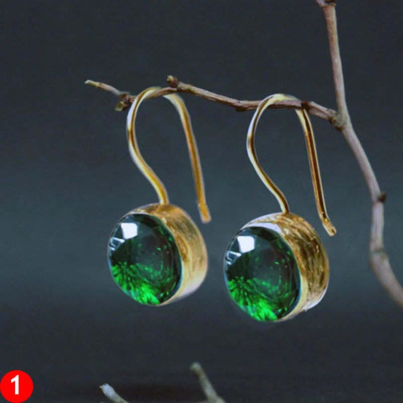Trendy Round Dark Green Stone Drop Earrings for Women Fashion Jewelry Gold Color AAA Cubic Zircon Circle Wedding