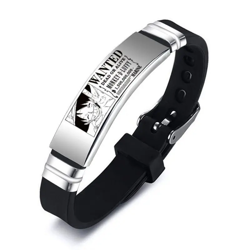 Anime One Piece Personalized Straw Hat Monkey&middot;D&middot;Luffy Bracelet Wanted Stainless Steel Silicone Bracelet Party Accessories