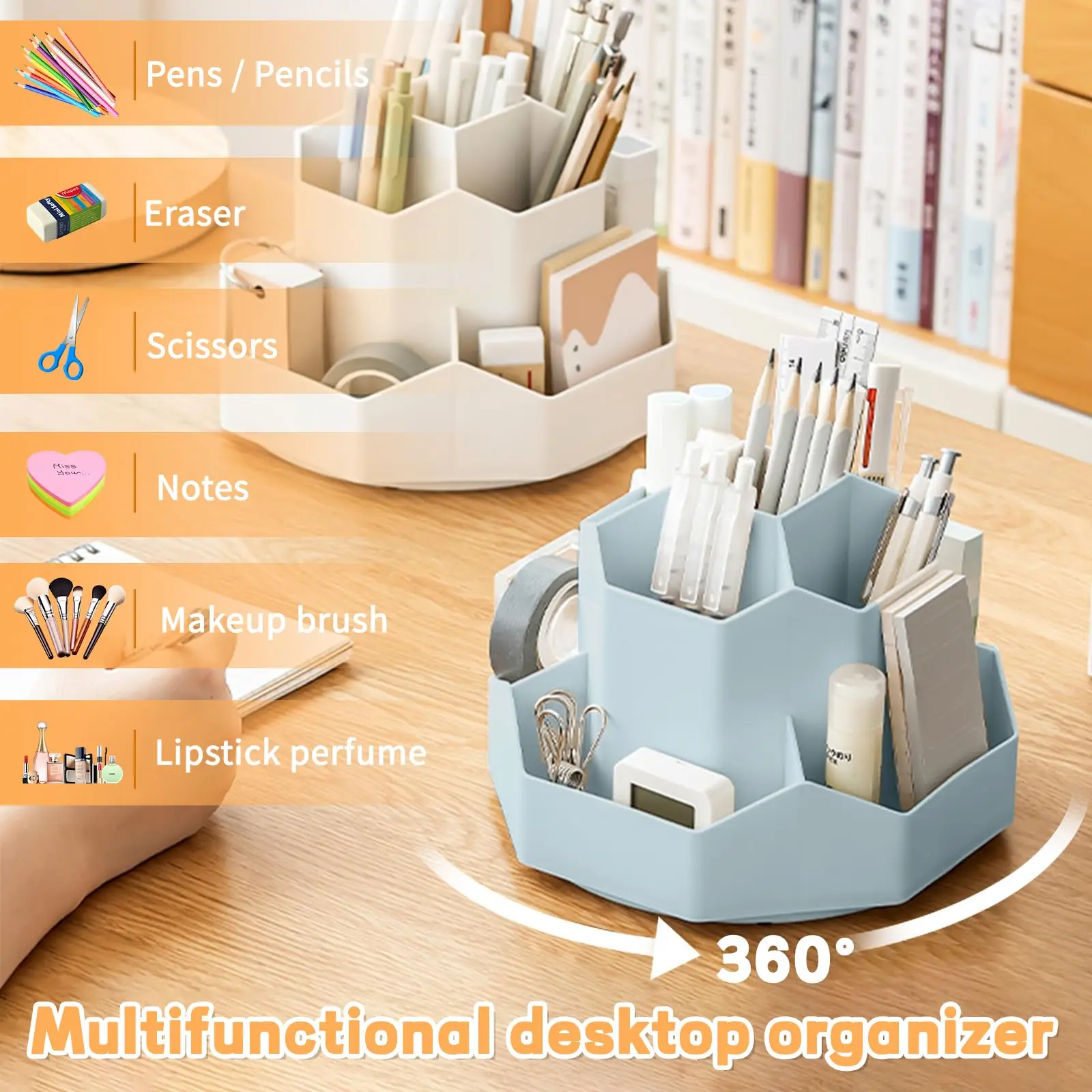 Pencil Pen Holder For Desk 9 Slots 360 Degree Rotating Desk Organizers Desktop Storage Stationery Supplies Organizer Pencil Cup desk organizer storage organizer bag organizer