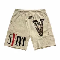 Summer Washed Sain Letters Printed Street Casual Shorts Men Women High Quality 1:1 Drawstring Breeches Sweatpants 2