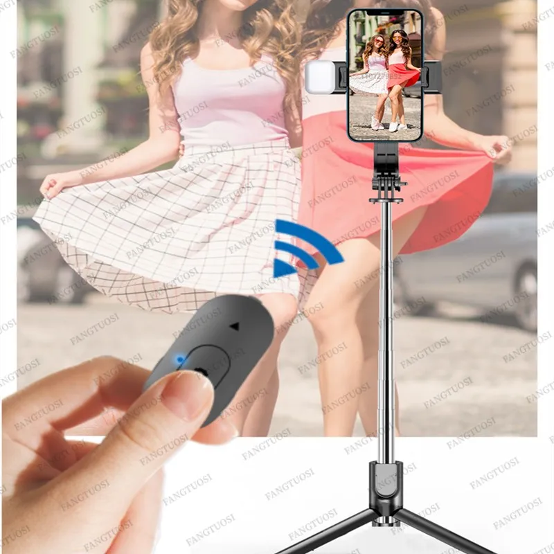 FANGTUOSI Bluetooth Selfie Stick Tripod With Wireless Remote Shutter Fill Light Phone holder Monopod For Smartphone Tiktok live