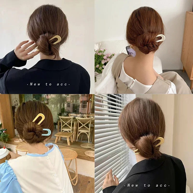 Solid Color Hair Sticks For Women Girls Shell Clips Pins Minimalist U Shape Hairpins Hair Bun Maker Headwear Fashion Accessories hair clips hair accessories