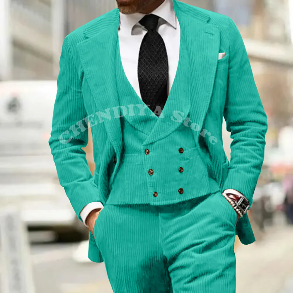 ヴィンテージコーデュロイ男性スーツオーダーメイド 3 個セット結婚式