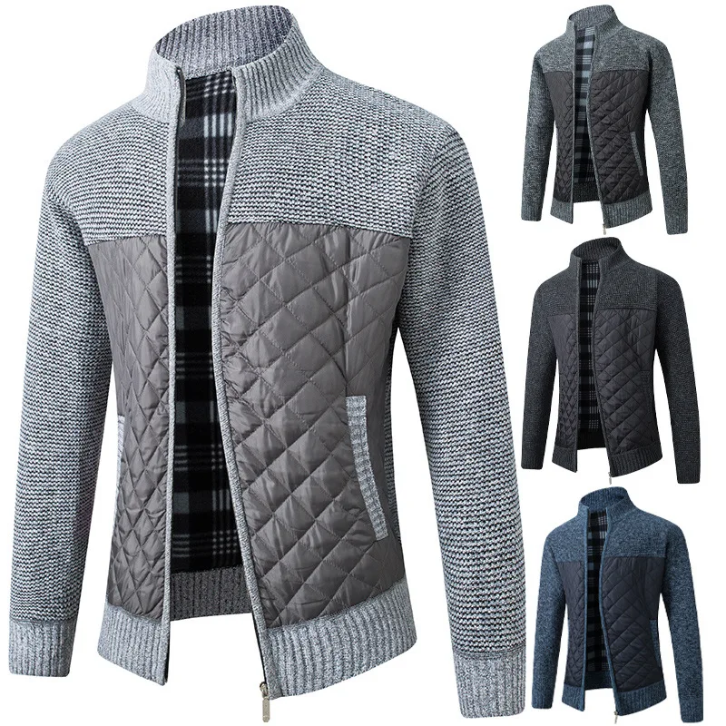

2023 Autumn Winter New Men's Clothes Korean Fashion Casual Knit Cardigan Men's Outwear Thickened Stand-up Collar Knitted Jacket