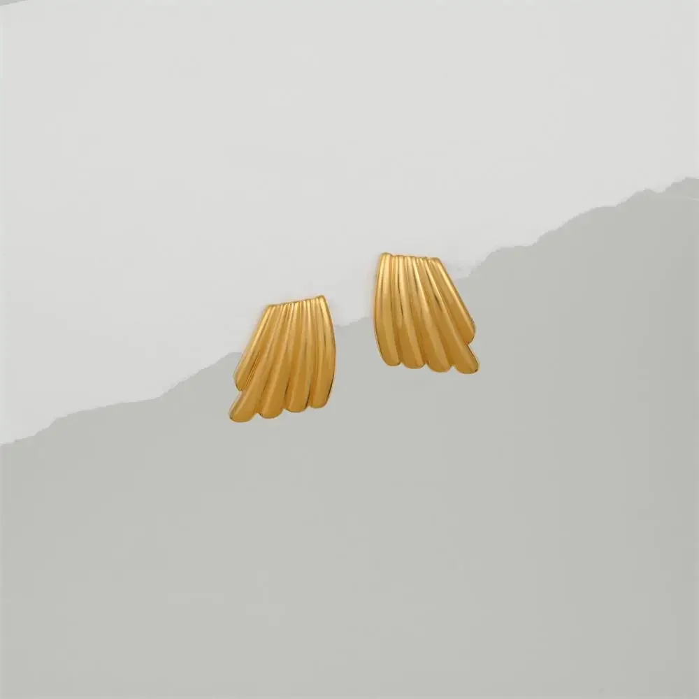 New Trapezoid Oversize Wave Stud Earrings for Women Girls Gold Plated Polished Striped Statement Earring Lightweight Ear Jewelry