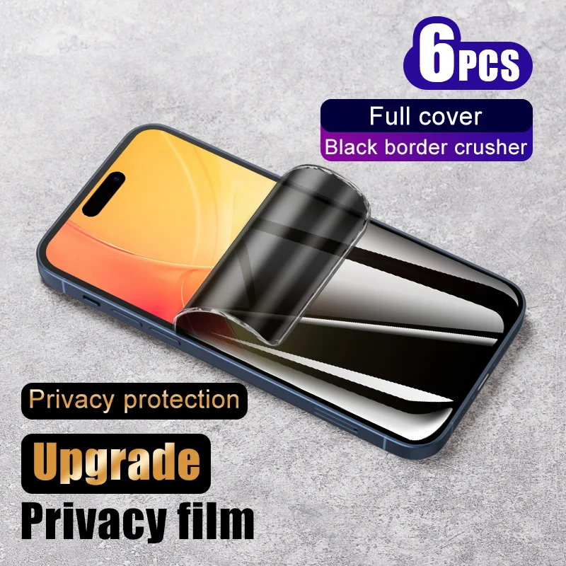 

6pcs 9D hydrogel film for iPhone X XR XS Max 15 Pro Max 14 Plus 13 12 Mini 11 Pro soft full cover Soft Privacy protective film