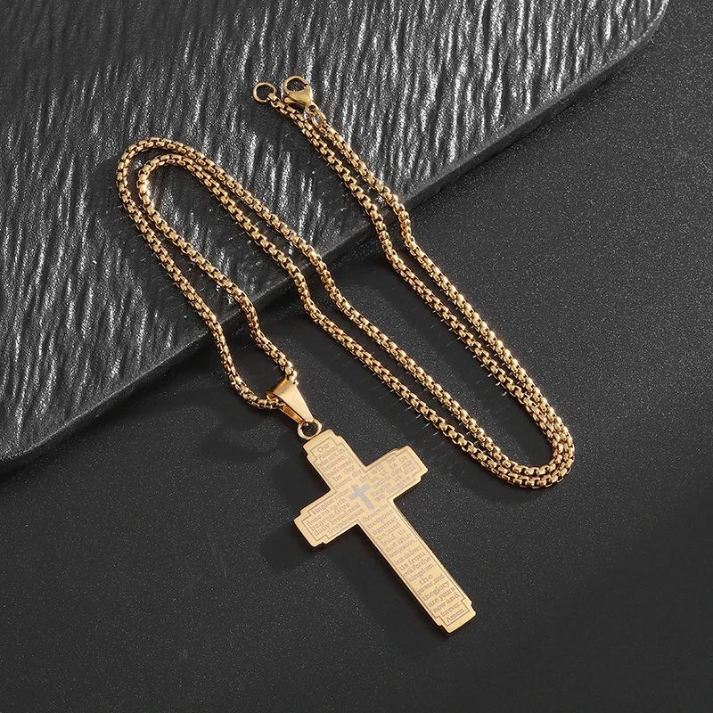 Collier Croix Catholique En Acier Inoxydable - Chaîne 60 Cm, Pendentif 46x32 Mm - Pour Homme Et Femme, Cadeau Foi