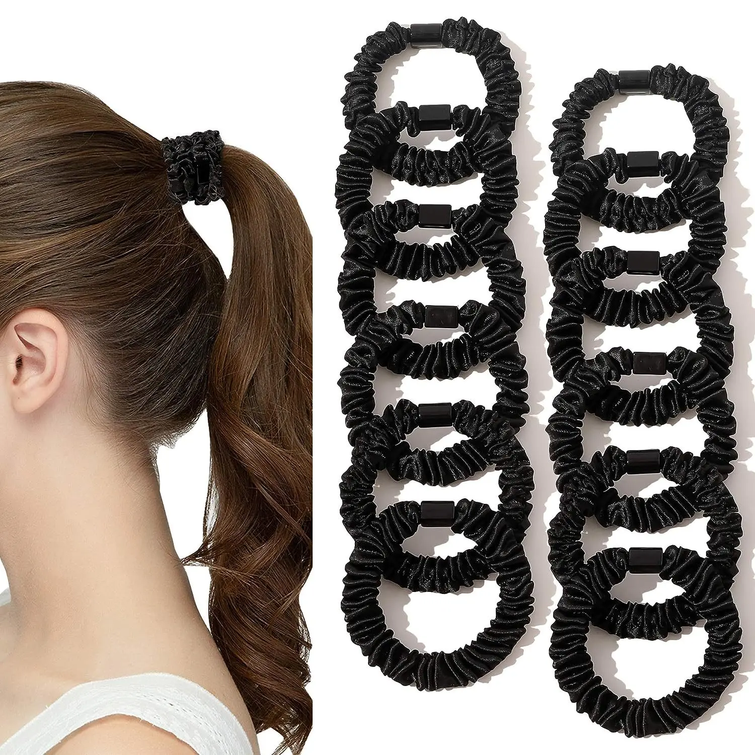 5 Stück kleine Satin-Seiden-Haargummis für Frauen, dünnes Haargummi, Mini-Haargummis, dünne Pferdeschwanz-Halter, Pferdeschwanz-Handgelenk-Dekoration – Detail 5
