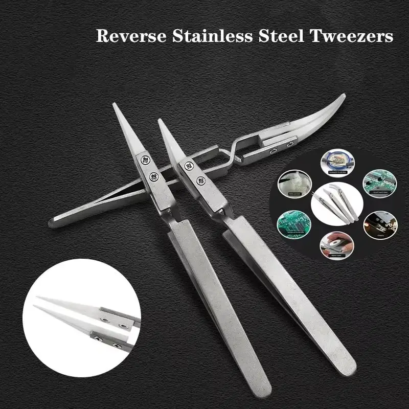 Stainless Steel Ceramic Tip Tweezers; High Temperature Resistant Tweezers; Reverse Tweezers; Anti-Magnetic and Anti-Acid Tweezer image 4