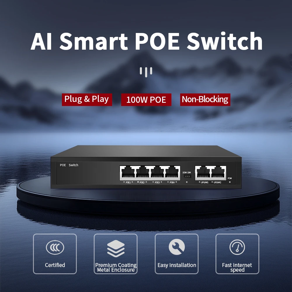 POE switch 10/100Mbps 4/6/8Ports smart IP switch POE standard RJ45 injector for IP camera/Wireless AP